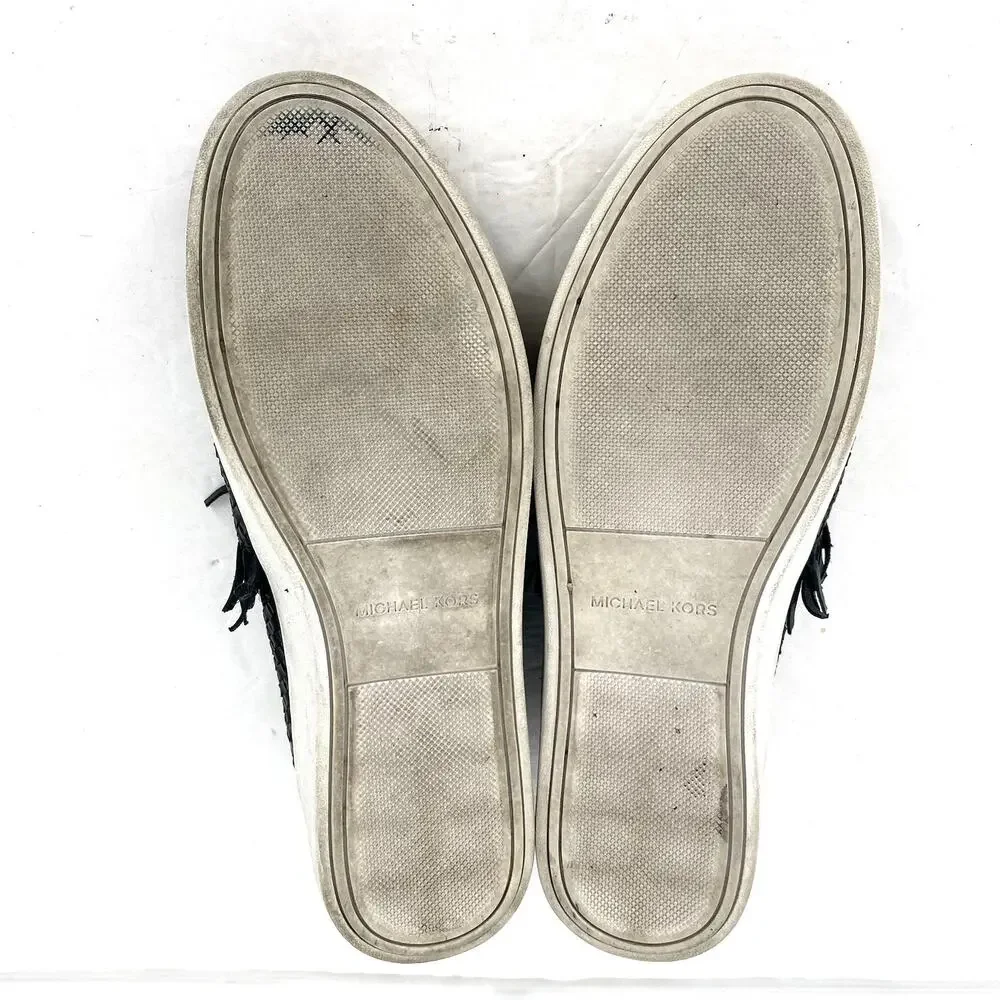 Michael Kors Rae Woven Leather Slip On Sneakers Black Womens Size 8.5